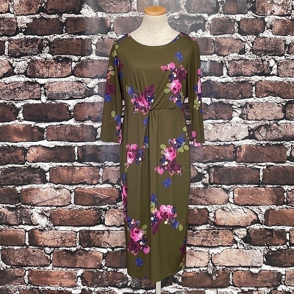 Joules Natalie Dress Long Sleeve Twist Front Midi Green Floral Size 8 - Picture 5 of 16
